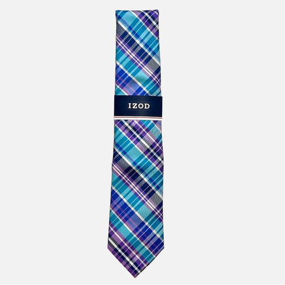 Izod Mens Tie in Blue Plaid - Picture 1 of 3